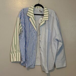 Princess Polly Light Blue and White Striped Blouse 18